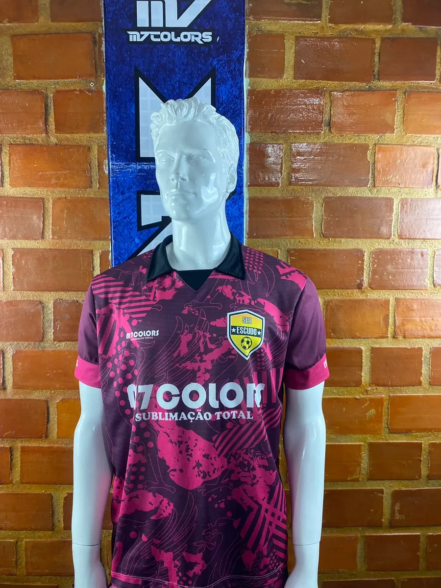 Camisa com gola polo em sublimação total, rosa e vinho